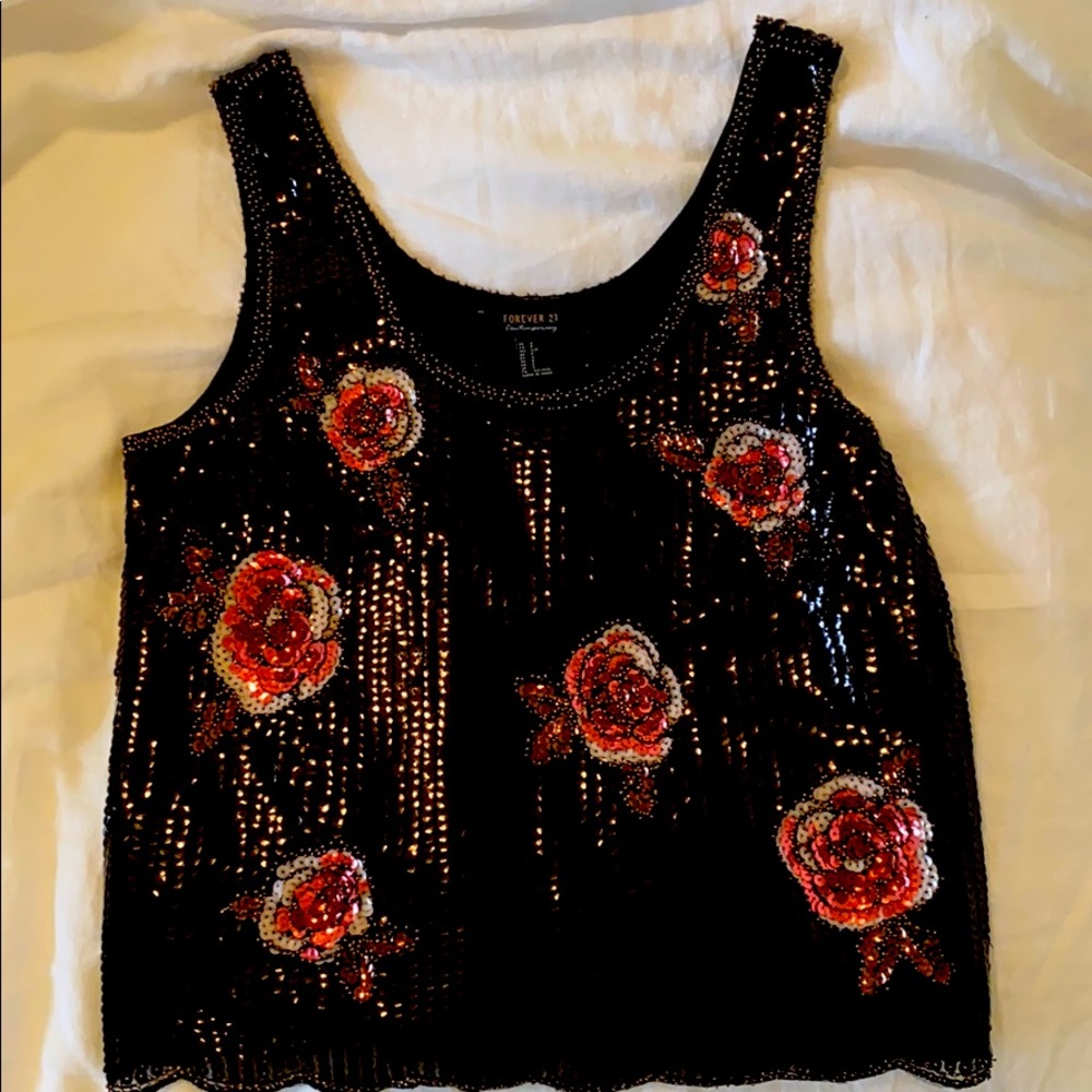Sequin floral tank blouse